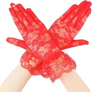 Women's Red Short Fashion Imported Lace Opera Halloween Cosplay Gloves